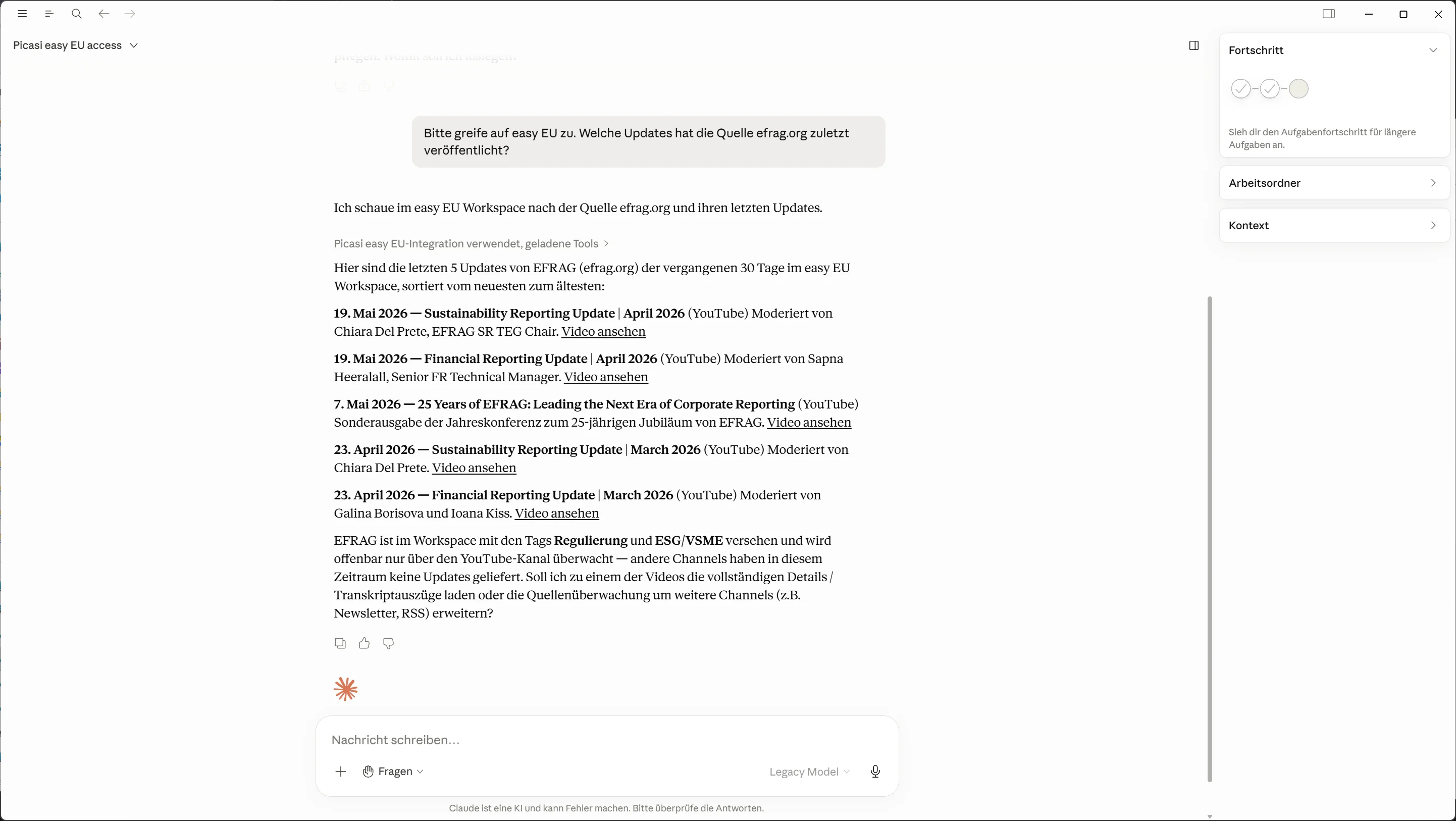 Claude Code Terminal mit aktivem Picasi-MCP-Server in der /mcp-Übersicht