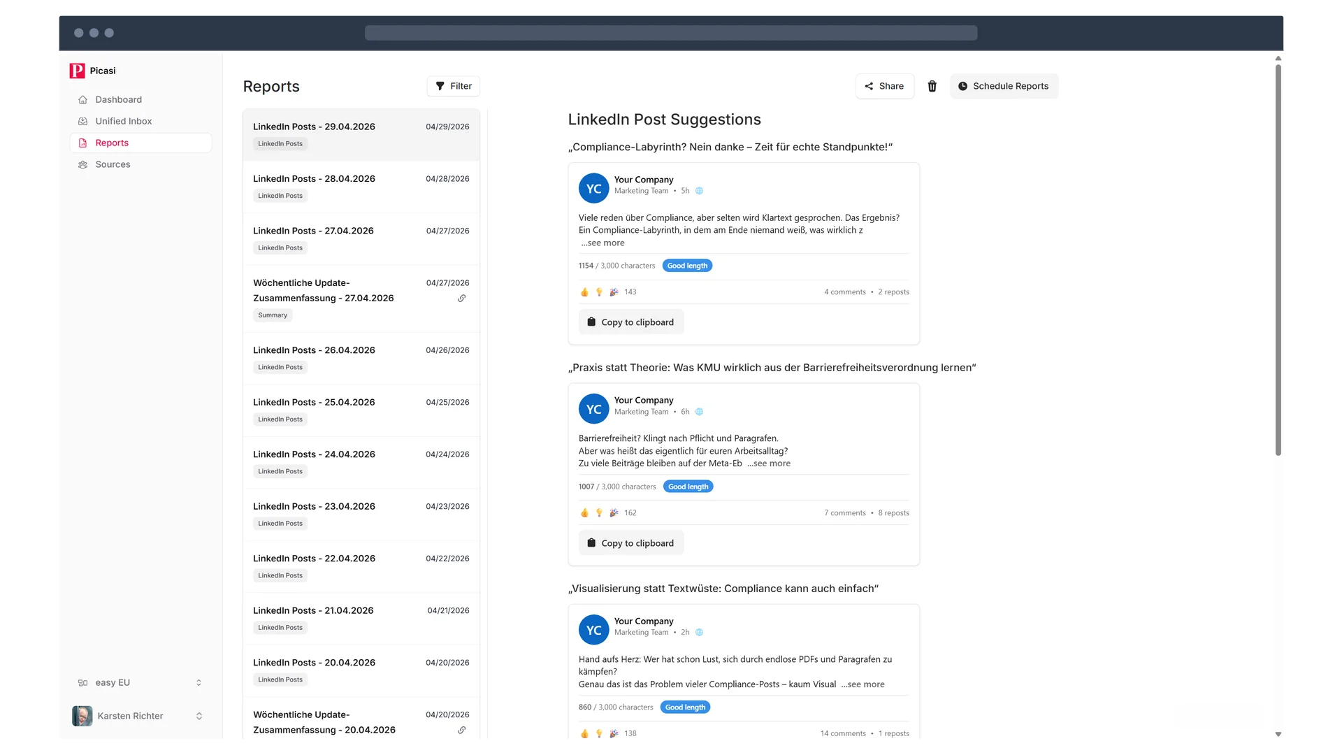 Picasi AI Reports – strategic market analyses and summaries