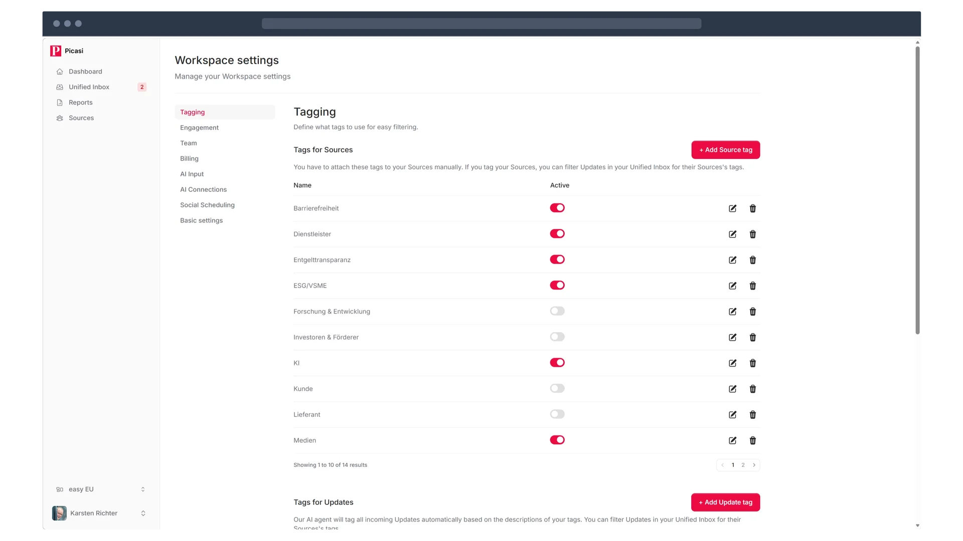 Picasi Automatic Tagging – AI-powered tags for all updates