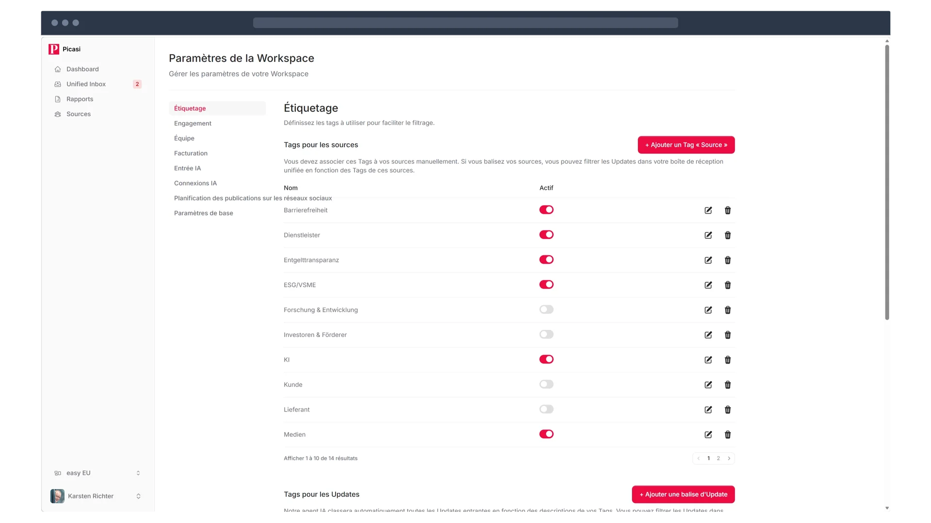 Indexation automatique par IA – tags et filtres pour chaque mise à jour