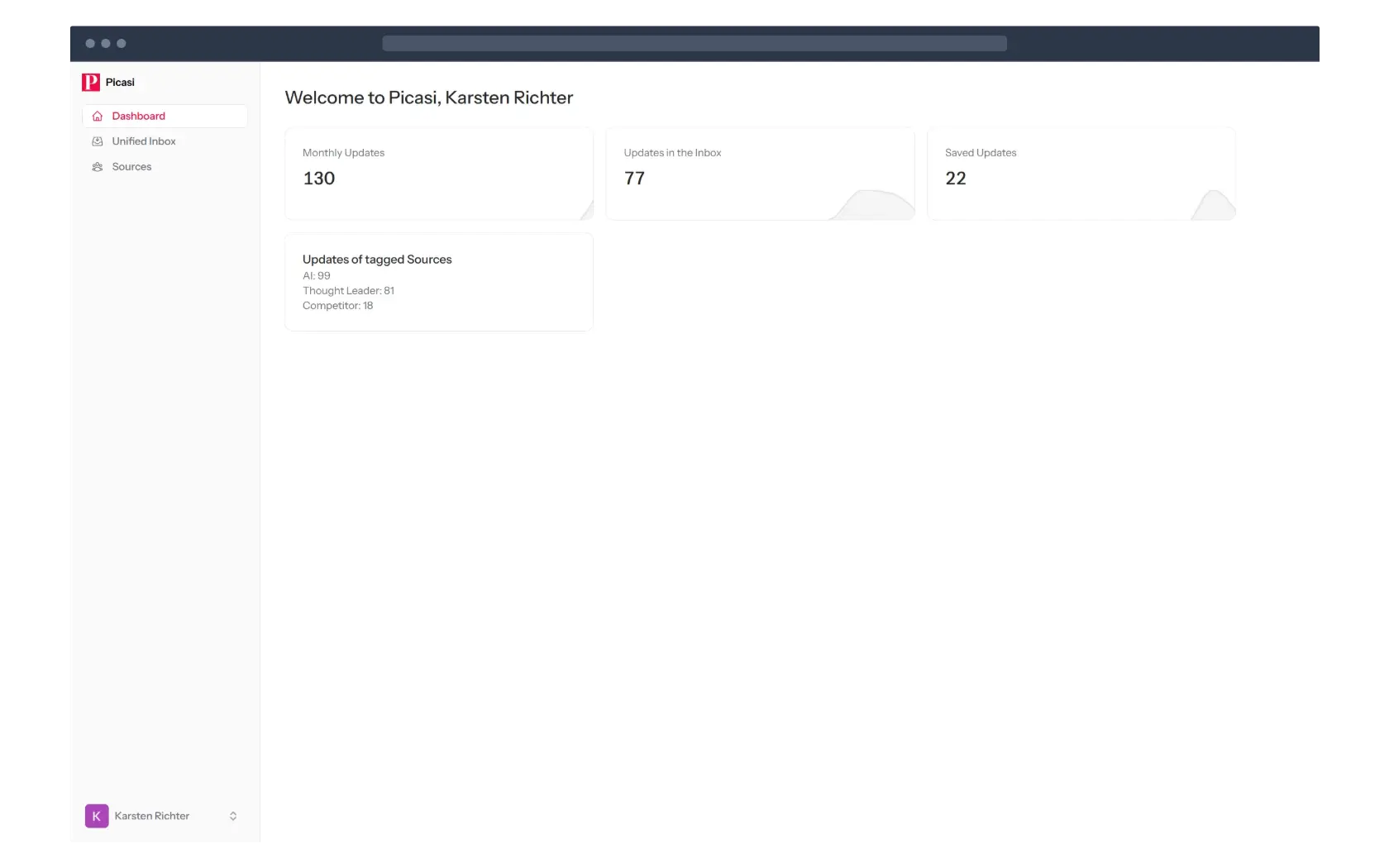 Im Dashboard von Picasi sehen Sie immerden aktuellen Stand Ihrer Updates.